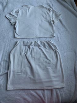 White Two Piece Crop Top and Skirt Set