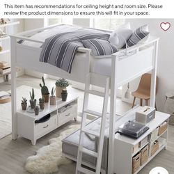 Hampton Full Loft Bed With, Loveseat, Media and Bookcase Set