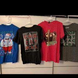 FOUR women's medium (men xs/s?) griswolds elf Christmas story Rudolf movie ugly sweater tshirt