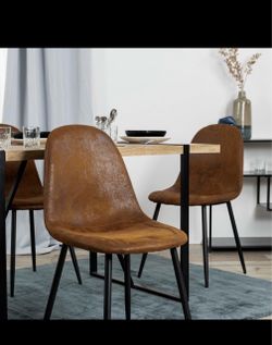 Set of 4 Vintage Brown Faux Suede Dining Chairs – $120