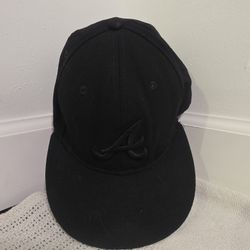 New Era 59fifty Black/Black Atlanta Braves Embroidered MLB Baseball Cap 7 1/8