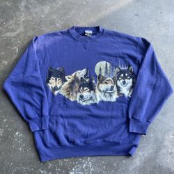 VTG Wolfpack Crewneck Sweatshirt Mens XL 90s Wolves Nature Double Sided USA Made
