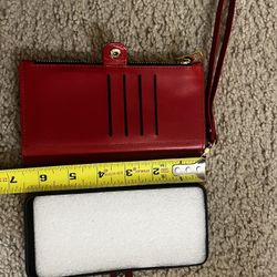Red Faux Leather wristlet Wallet phone holder