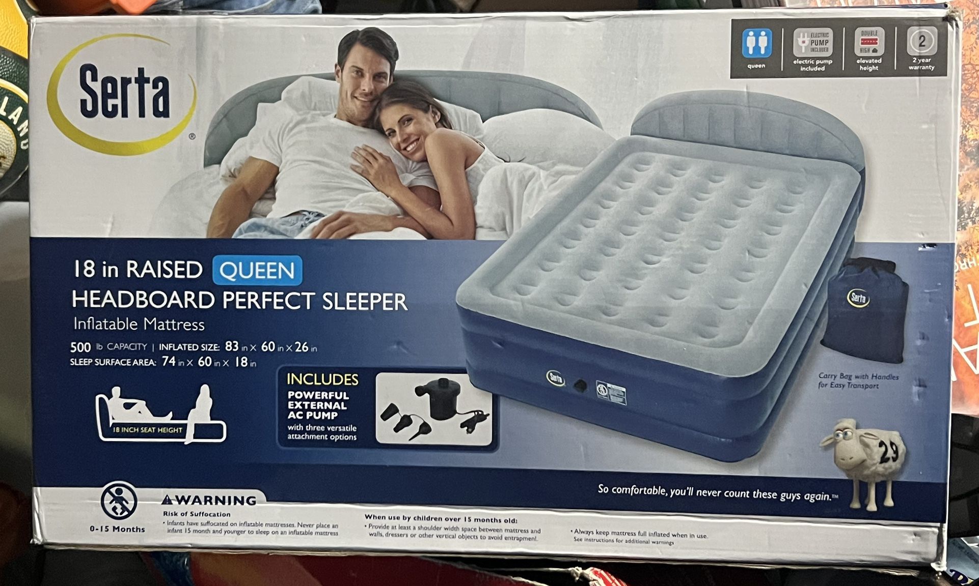 18 Inch Raised Queen Air Mattress With Built In Headboard Air Pump Included Brand New