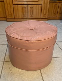 Vintage Pink Faux Leather Foot Ottoman