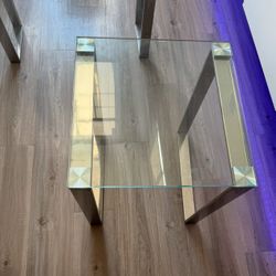 Contemporary Square Glass End Table with Chrome Finish, Silver