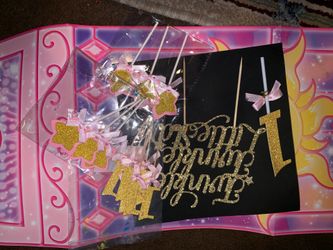 1st birthday cake topper and cupcakes