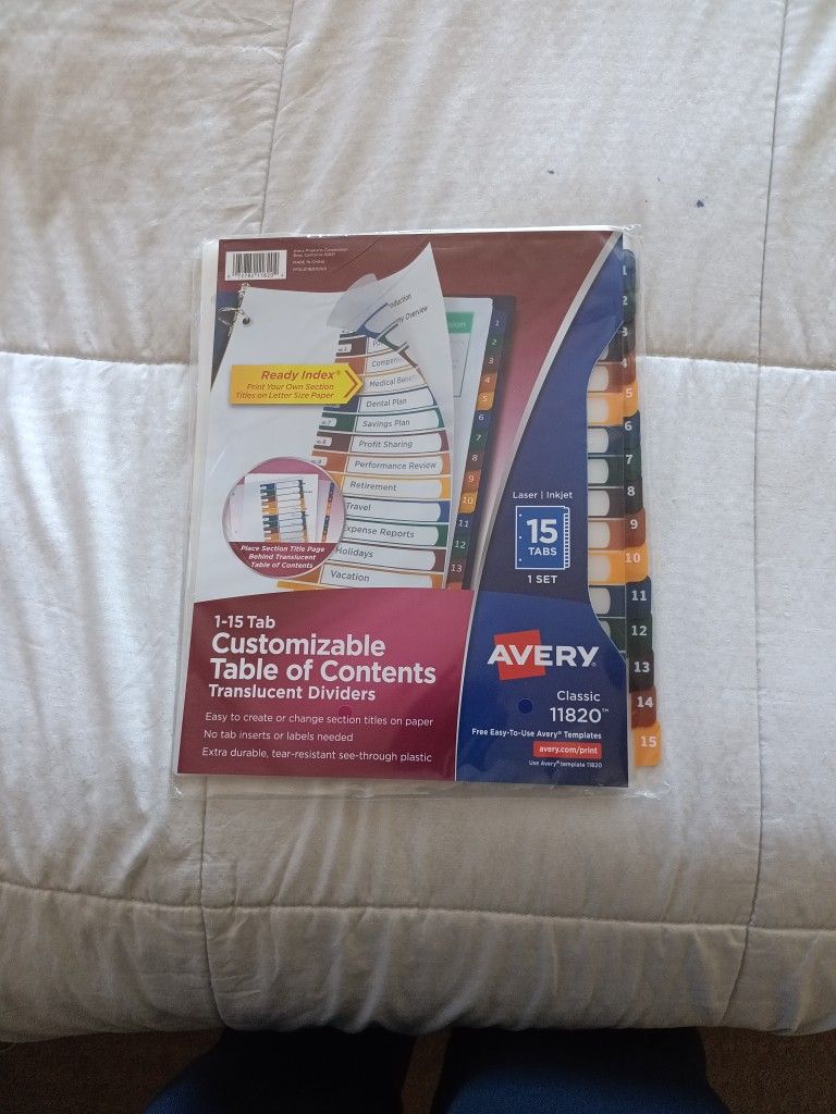 Avery Table Of Contents