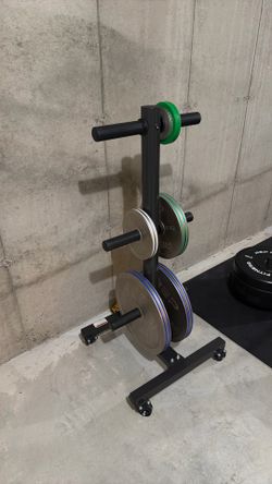 REP Fitness Calibrated Steel Plates (4 45s, 2 25s, 2 10s) plus Plate Storage Tree