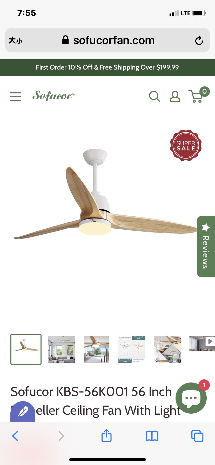 Sofucor KBS-56K001 56 Inch Propeller Ceiling Fan With Light Remote