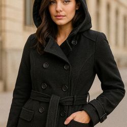 Coat Black With A Removable Hoodie