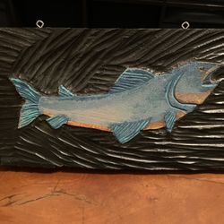 Hand Carved And Painted Salmon Art