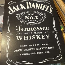 Jack Daniels Whiskey Bottle Label Tin Bar Sign Old No 7 Metal Tennessee Retro