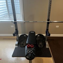 Olympic bench with Weights, Bar, And Clips  