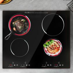 3000W 110V Cooktop Portable 4 Burners Electric Built-in Cooktop Sensor Touch Control Countertop Electric Hot Plate with Kid Safety Lock and 2H Timer, 