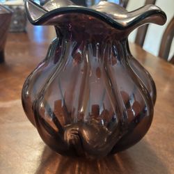 Vintage Amethyst, , Glass, Melon Ribbon, Ruffle Vase