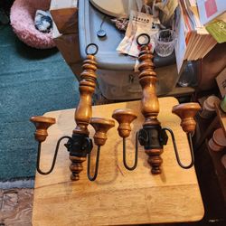 Rare find Set of 2 Home interior Wall Sconce Hanging Candle or Votive Holder Wood in metal 17.1/2" Tall Pick up only.