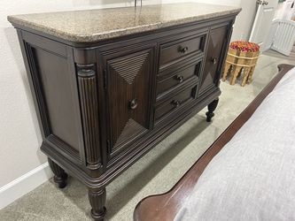Dark Wood Sideboard with Granite Top