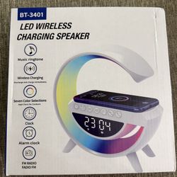 Smart Bedside LED Wireless Charging Clock With Music, Radio, 7 LED Colors, Alarm Clock And Bluetooth