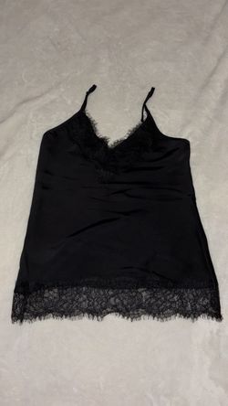 Black Satin Lace Trim Cami Top
