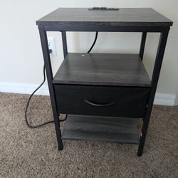 Nightstand With Charging Station  - Charcoal Gray