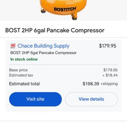 Air Compressor Bostitch 6 Gallon