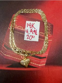 14K Solid Gold Chain and Pendant For Wedding 4.9Gr 20 Inches Long