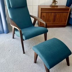 Mid-Century Style Chair and Ottoman 