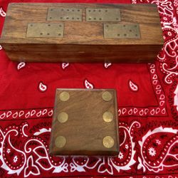 Handcrafted Wood And Brass Dominos & Dice Set