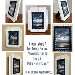 Coastal White & Blue Framed Photo of “Sunrise Before The Storm At Wrightsville Beach” 
