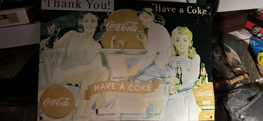 2 Vintage Coca Cola Tin Sign Advertisements