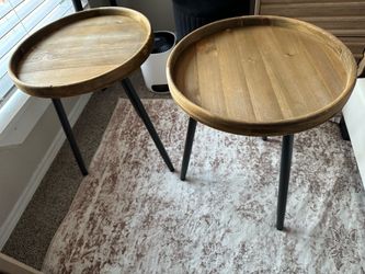 Set of 2 Round Wood Accent Side Tables | Modern Rustic End Tables