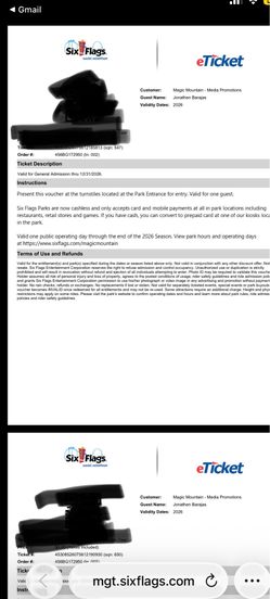 Six flags tickets 100$