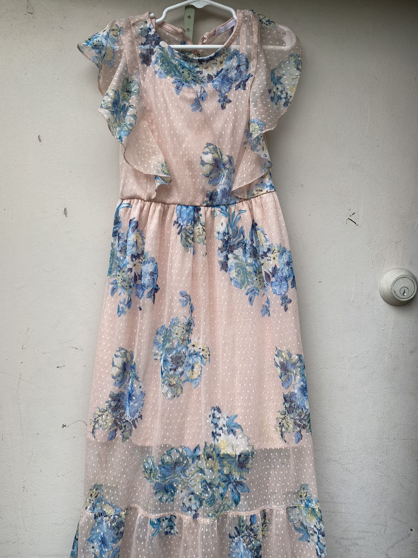 Pink And Flowers Blue Dress Size:10 For Girl