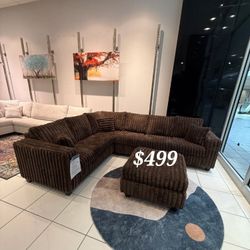 Elegant 4-Pc Furl-Like Jumbo Corduroy Sectional With Ottoman ✅ No Tax ✅