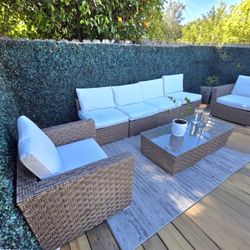 8 PCS Oversized Wicker Outdoor Patio Furniture Set With Club Chairs and New Cushion Covers