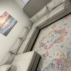Cream Leather Couch 