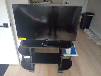 TV and stand 43 in flat Google TV and throw rug
