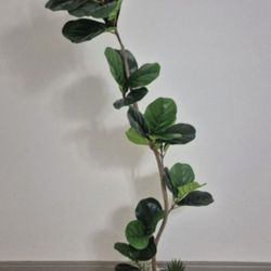 *** NEW LOW PRICE *** 64" Faux Fiddle Leaf Fig Tree w Strawberry Agate Stone / Succulents / Lavender in a 11" Blue Circle Planter @ Lasting Creations