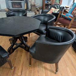 1967 Four Leather  Chairs And Cast Obsidian And QuatzTable