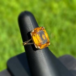 Vintage Jewelry 14k solid yellow gold citrine cushion cut stone 10.00CTW ring size 6.75