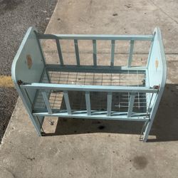 DolI-E-Crib AMSCO Adjustable Side Rail Blue Bunny Decal Metal Vintage 1950s