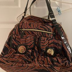 Ladies Franco Sarto Purse Black And Brown Animal Print Satchel purse bag 