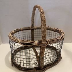 Rustic metal mesh & wood sticks basket. Farmhouse/ cottage/ storage/ vintage/ Bo Ho.