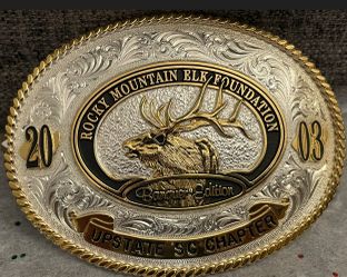 Vtg 2003 Montana Silversmiths Rocky Mountain Elk Foundation Belt Buckle w/ Case