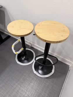 Bar Stools Set of 2, Round Bar stools Backless Adjustable Swivel Bar stools Bamboo Modern Barstools
