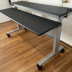 Stand Up/Sit Down Adjustable Height Rolling Office Desk (w/Crank) 59" Wide, 28” Deep (Split Tabletop)