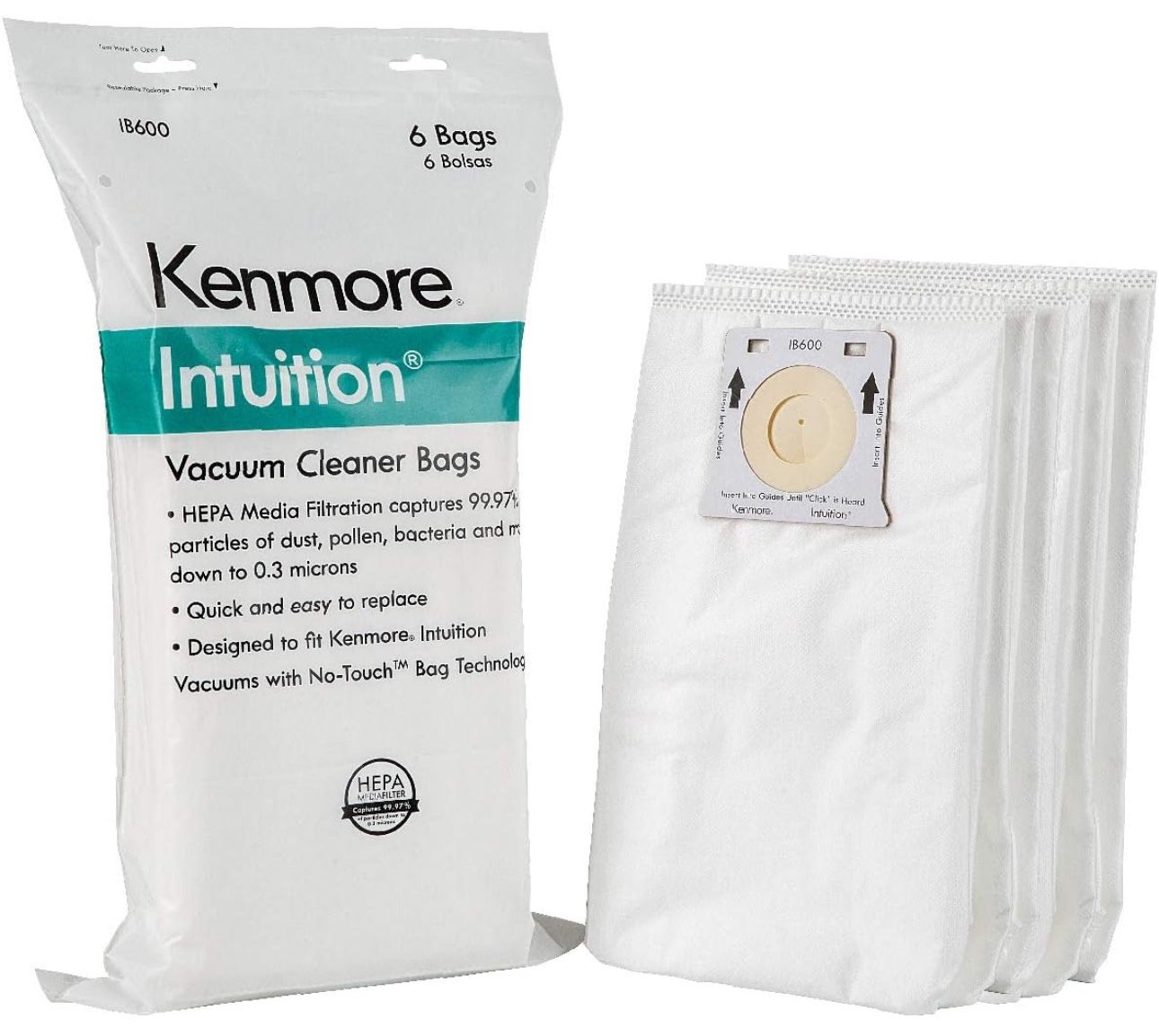 Kenmore IB600 HEPA Replacement Intuition Upright Vacuum Cleaner Bags for BU4022, BU4020, BU4018, BU4050, BU3040, UB0302E,White