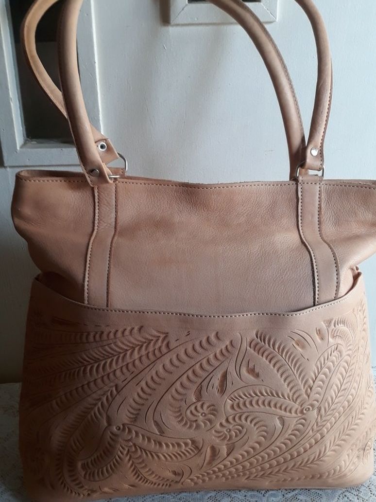 Hand tooled leather tote