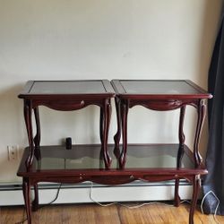 Elegant Solid Wood Glass Top Table Set